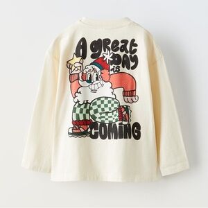 Zara Cream Festive Santa Christmas Long Sleeve Tee